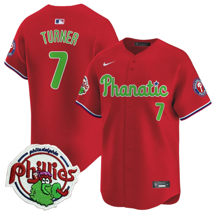Trea Turner Jersey #7 Phillies Phanatic Patch Vapor Premier Limited Stitched Red