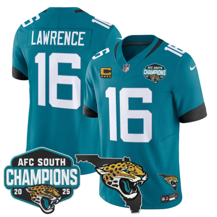 Trevor Lawrence Jersey #16 AFC South Division Champions 2025 Florida Teal