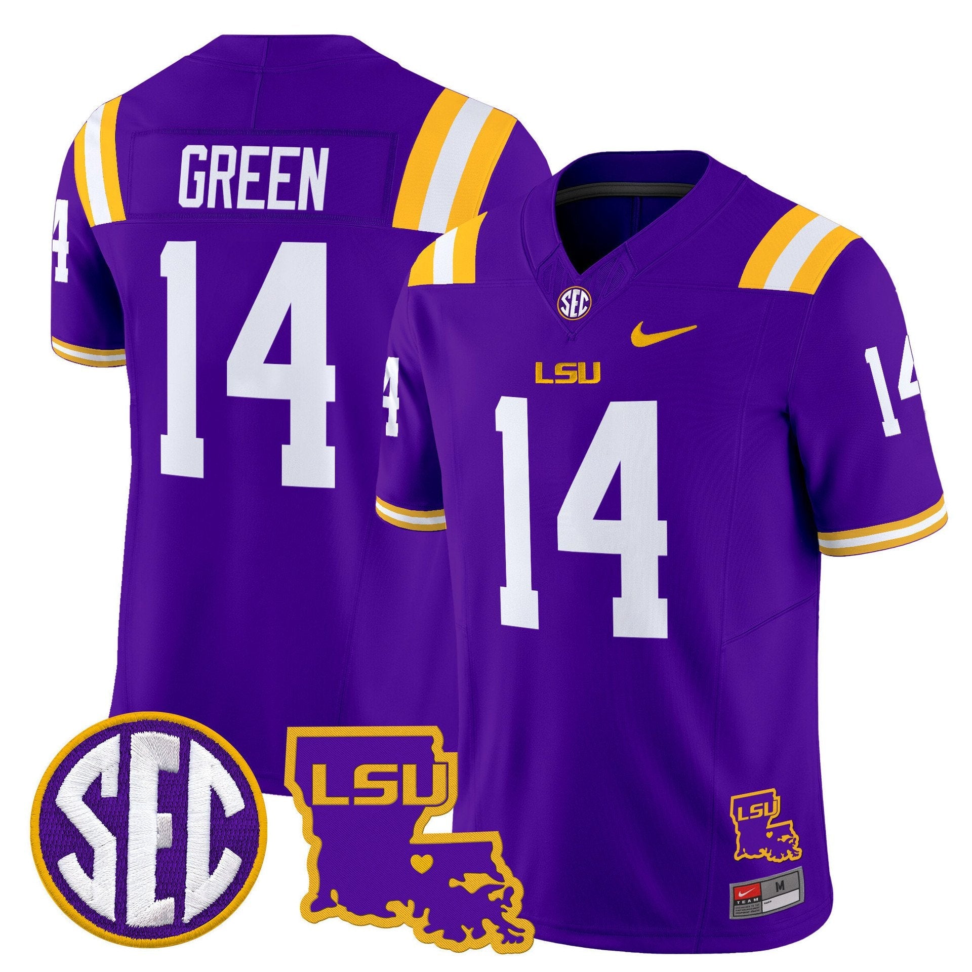 Trey'Dez Green Jersey #14 LSU Tigers 2025 Louisiana Patch Stitched Purple