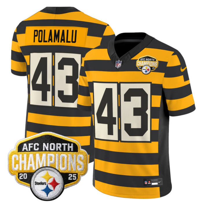 Troy Polamalu Jersey #43 AFC North Division Champions 2025 Stitched Bumblebee