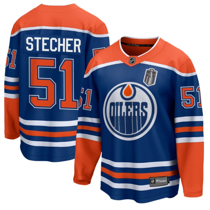 Ty Emberson 49 Edmonton Oilers 2025 STANLEY CUP Final Patch Home Men Jersey Royal