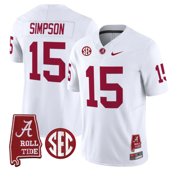 Ty Simpson Jersey #15 Alabama Crimson Tide Throwback Map Stitched