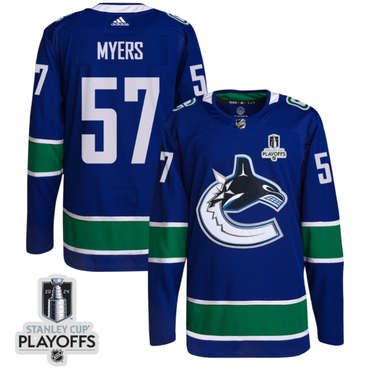 Tyler Myers 57 Vancouver Canucks 2024 NHL Playoffs Patch Home Jersey - Men, Blue