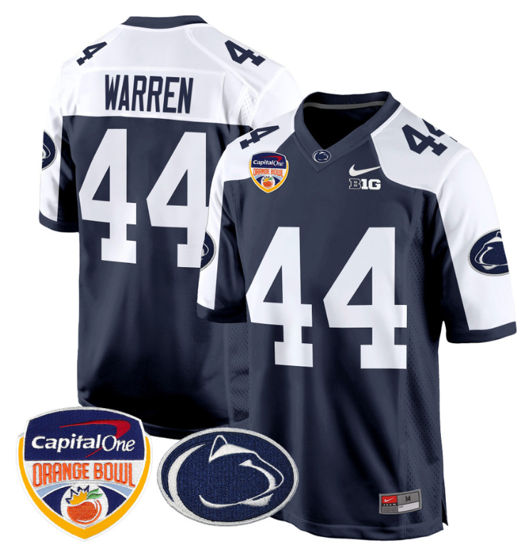 Tyler Warren Jersey #44 Custom Penn State Orange Bowl Patch Navy Alternate