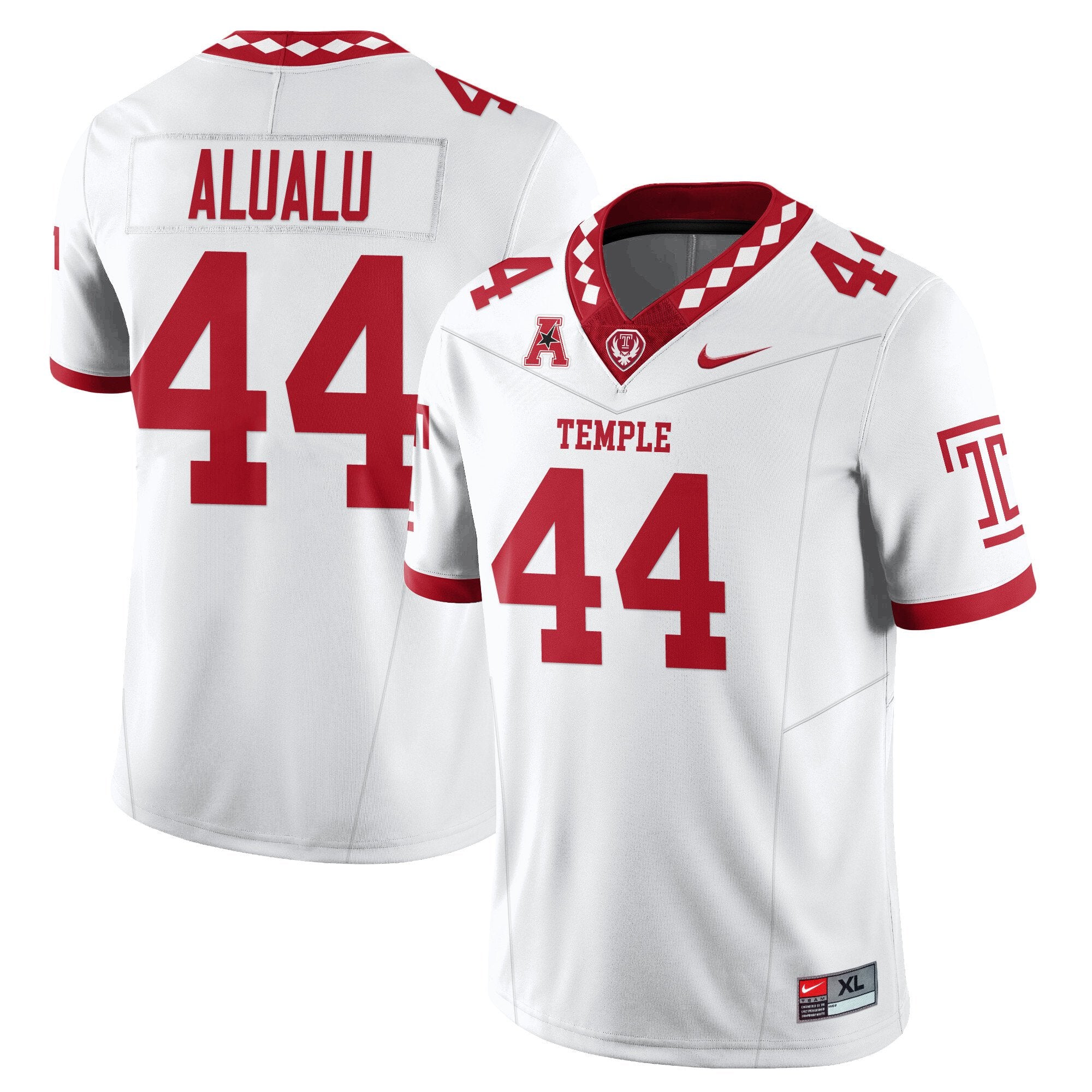 Tyree Alualu Jersey #44 Temple Football 2025 Vapor Limited Stitched White