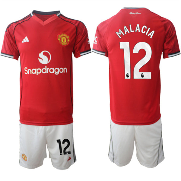 Tyrell Malacia Jersey #12 Manchester United Red Home 2025-26 Soccer Suit