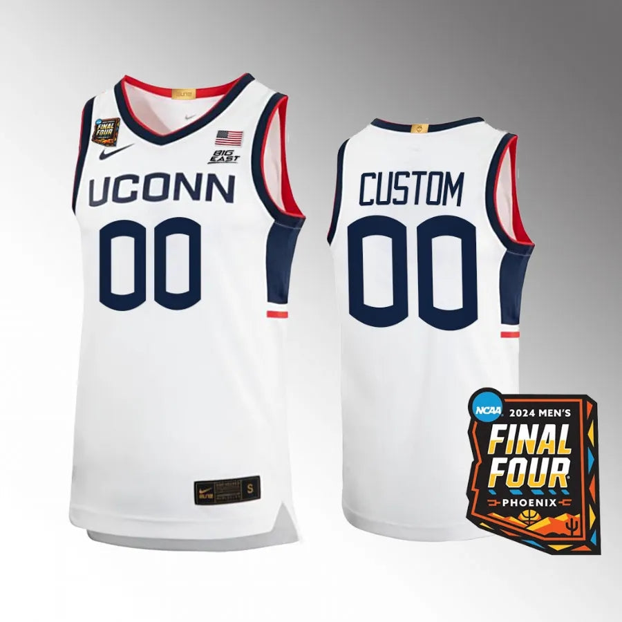 UConn Huskies Custom 2024 NCAA March Madness Final Four White Jersey Basketball