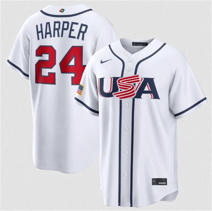 USA Baseball #24 Bryce Harper Jersey White 2026 World Baseball Classic Home Stadium Stitched