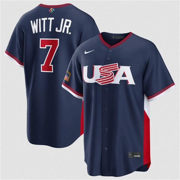 USA Baseball #7 Bobby Witt Jr. Jersey Navy 2026 World Baseball Classic Road Stadium Stitched