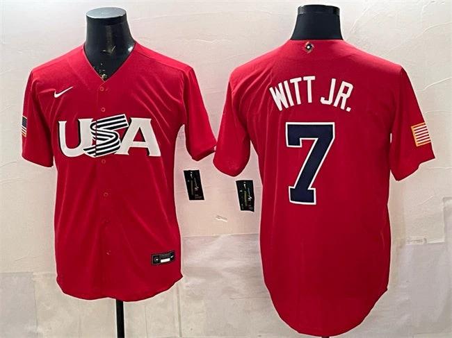 USA Baseball #7 Bobby Witt Jr. Red World Baseball Classic Stitched Jersey