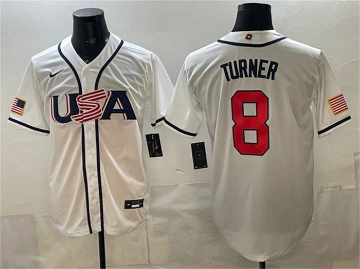USA Baseball #8 Trea Turner Jersey White 2026 World Baseball Classic Home Stadium Stitched