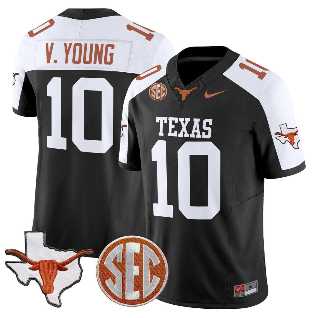 Vince Young Jersey #10 Texas Longhorns 2025 State Map SEC Patch Black Alter