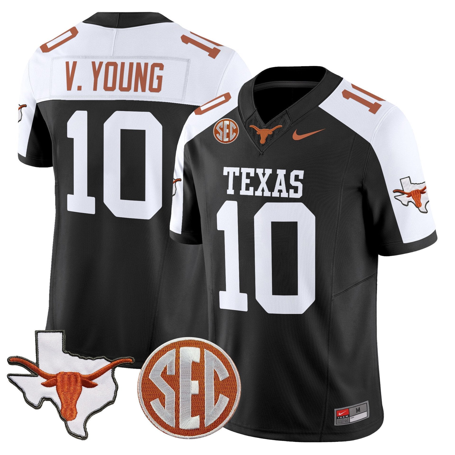 Vince Young Jersey #10 Texas Longhorns 2025 State Map SEC Patch Black Alter