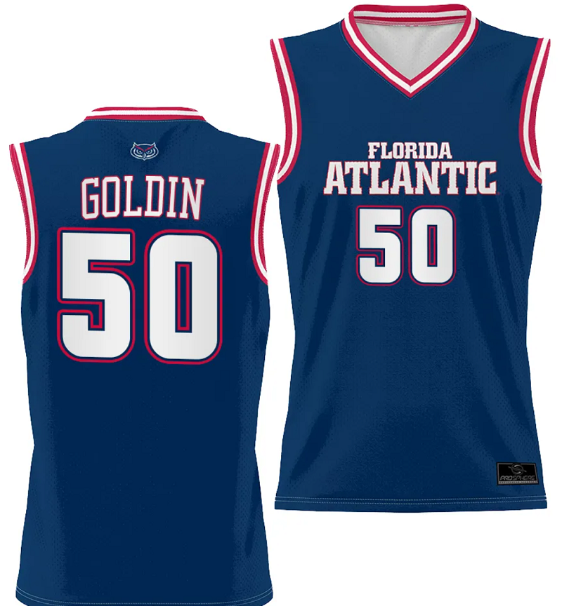 Vladislav Goldin Jersey #50 FAU Owls Full Sublimated Alternate Basketball Navy