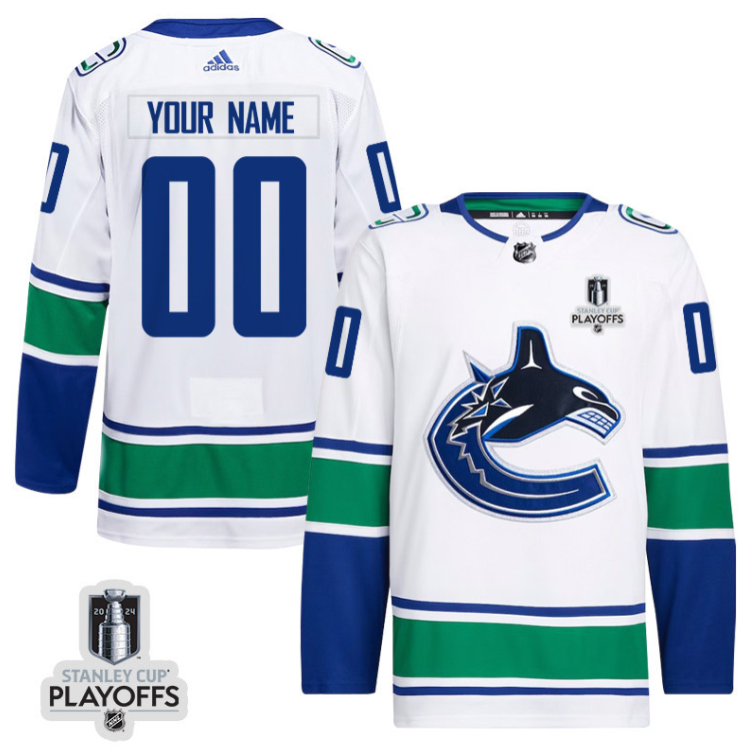Vancouver Canucks 2024 NHL Playoffs Patch Away Jersey Customized - Men, White