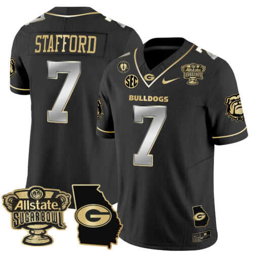 Matthew Stafford Jersey #7 Georgia Bulldogs 2025 Sugar Bowl Patch Vapor Black Gold