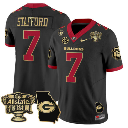Matthew Stafford Jersey #7 Georgia Bulldogs 2025 Sugar Bowl Patch Vapor Black Gold Trim