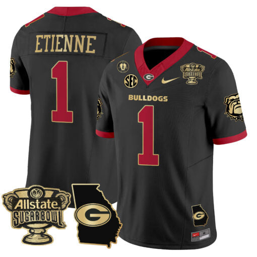 Trevor Etienne Jersey #1 Georgia Bulldogs 2025 Sugar Bowl Patch Vapor Black Gold Trim