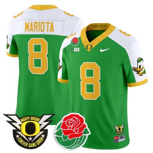 Marcus Mariota Jersey #8 Oregon Ducks 2025 Rose Bowl Game Patch Vapor Green Alternate