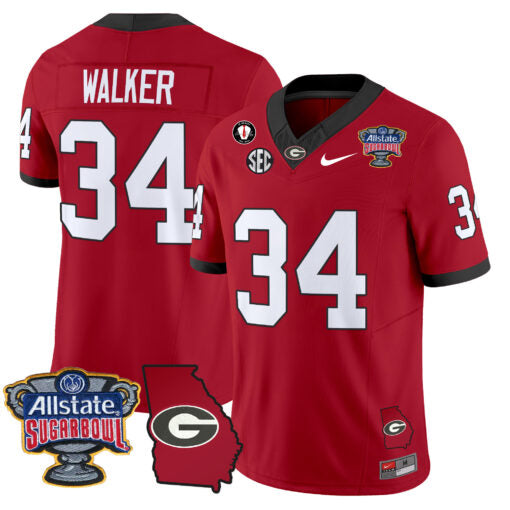 Herschel Walker Jersey #34 Georgia Bulldogs 2025 Sugar Bowl Patch Vapor Red