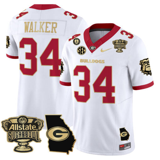 Herschel Walker Jersey #34 Georgia Bulldogs 2025 Sugar Bowl Patch Vapor White Gold Trim