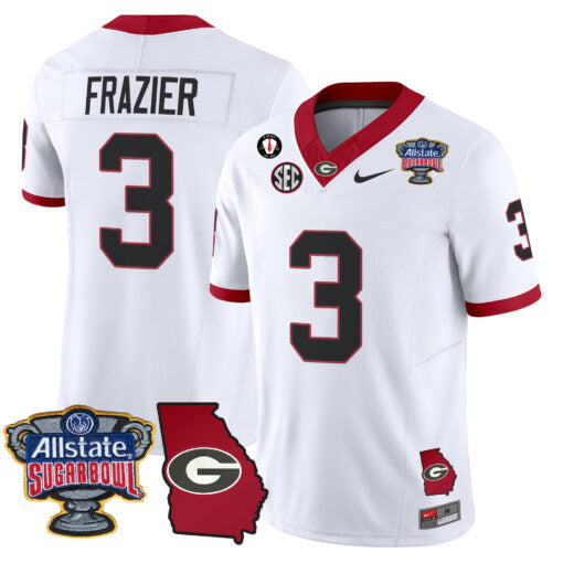 Nate Frazier Jersey #3 Georgia Bulldogs 2025 Sugar Bowl Patch Vapor White