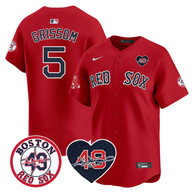 Vaughn Grissom Jersey #5 Boston Red Sox Tim Wakefield Memorial Patch Stitched Red