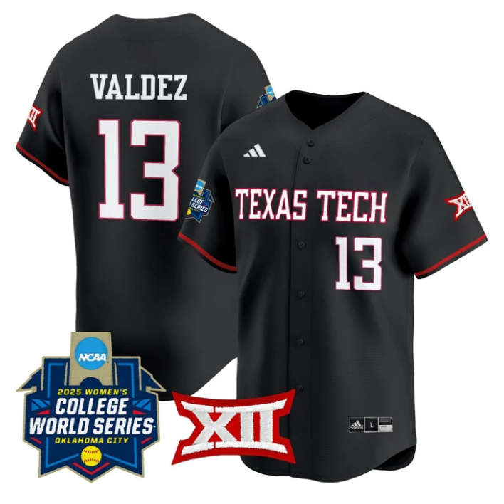 Victoria Valdez Jersey #13 Texas Tech Softball 2025 World Series Stitched Black