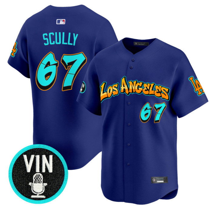 Vin Scully Jersey #67 Los Angeles Dodgers Graffiti Street Style Stitched Royal