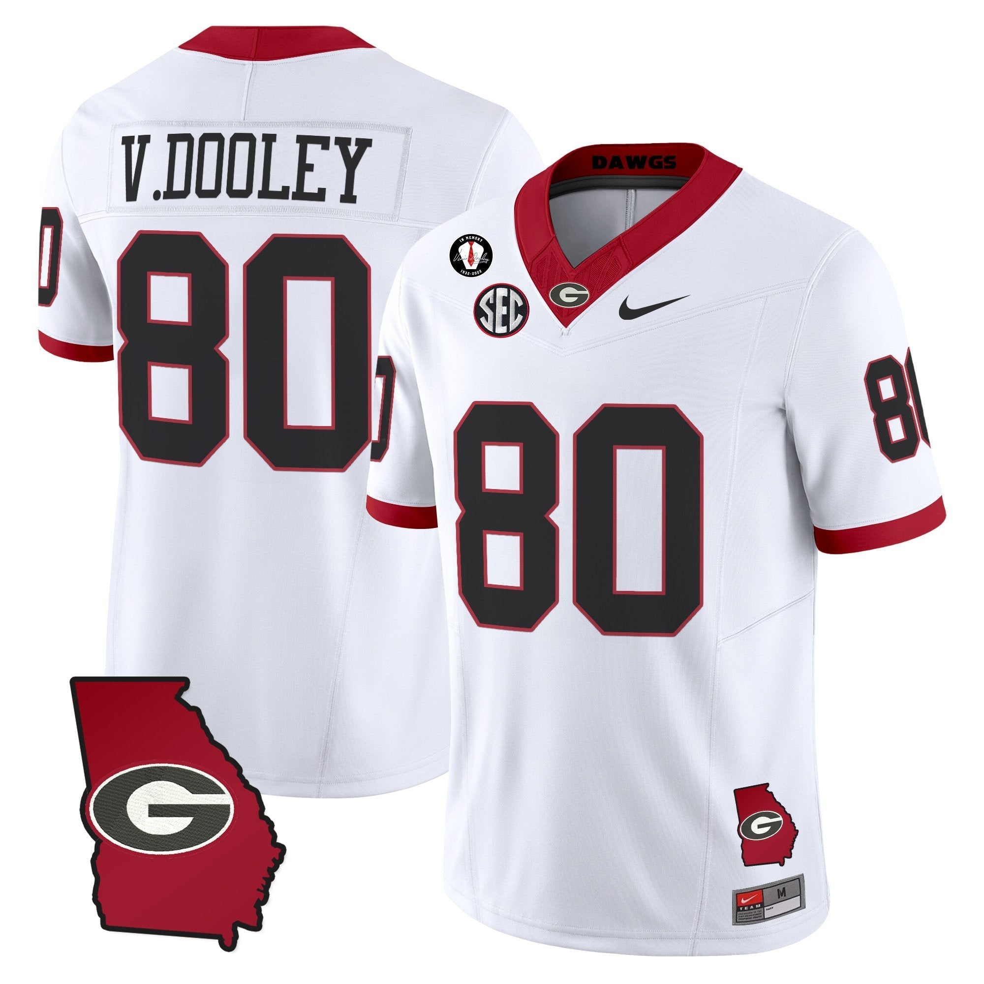 Vince Dooley Jersey #80 Georgia Bulldogs 2025 Georgia Map, Vince Dooley Stitched White