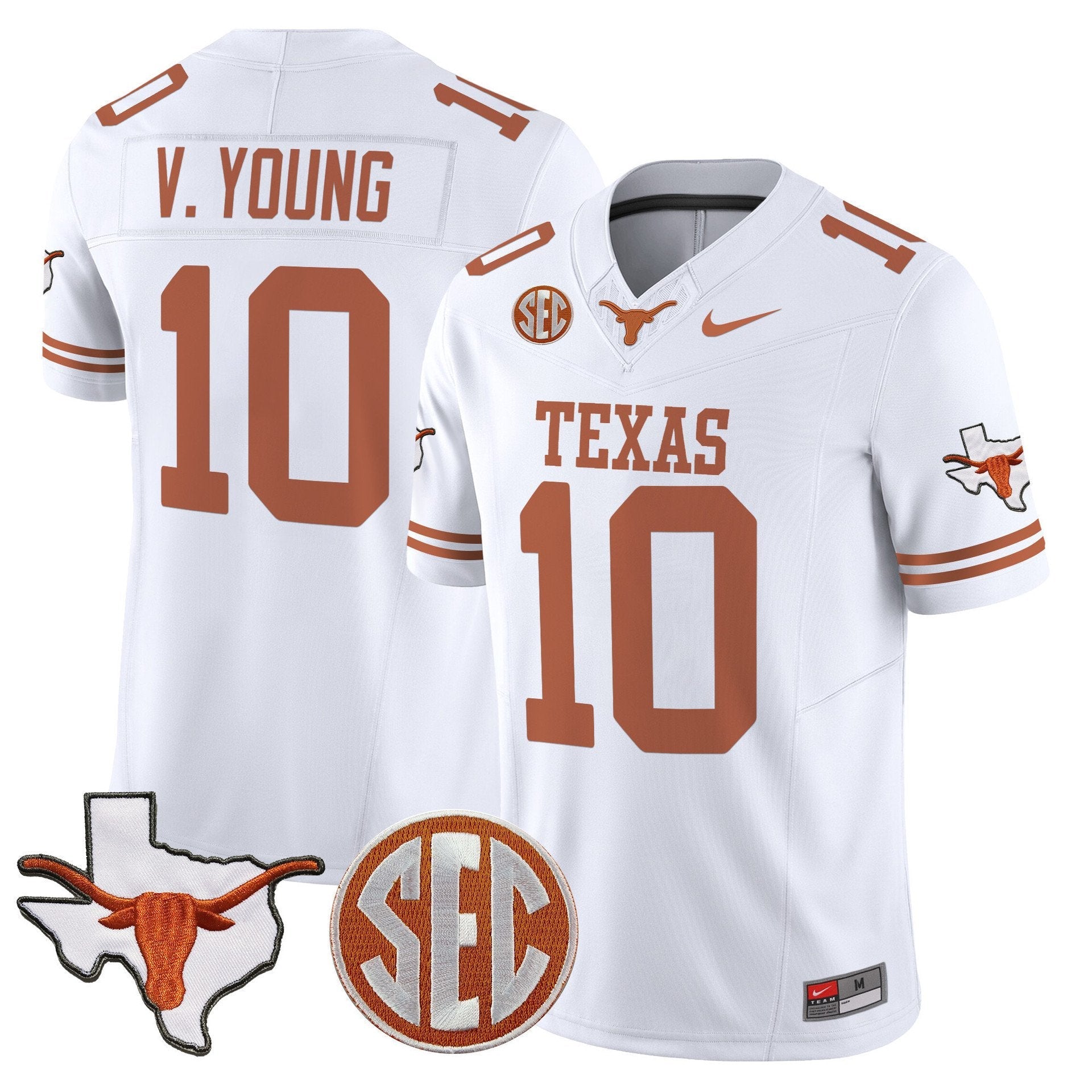 Vince Young Jersey #10 Texas Longhorns 2025 State Map SEC Patch White