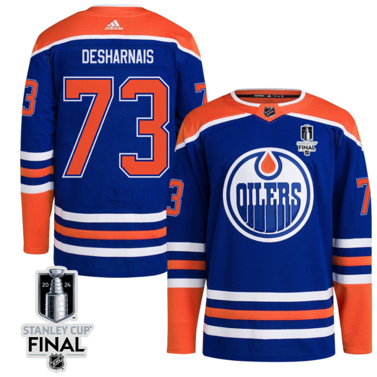 Vincent Desharnais 73 Edmonton Oilers 2024 STANLEY CUP Final Home Primegreen Jersey Men, Royal