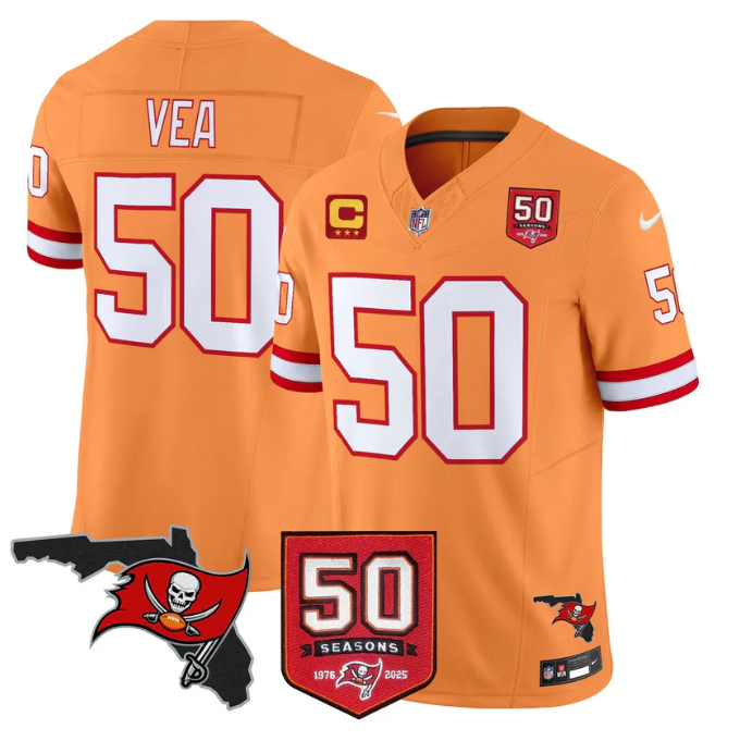 Vita Vea Jersey #50 50 Seasons 1976-2025 Vapor Limited Stitched Creamsicle