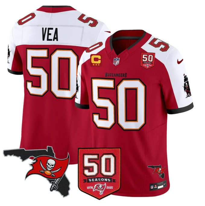 Vita Vea Jersey #50 50 Seasons 1976-2025 Vapor Limited Stitched Red Alter