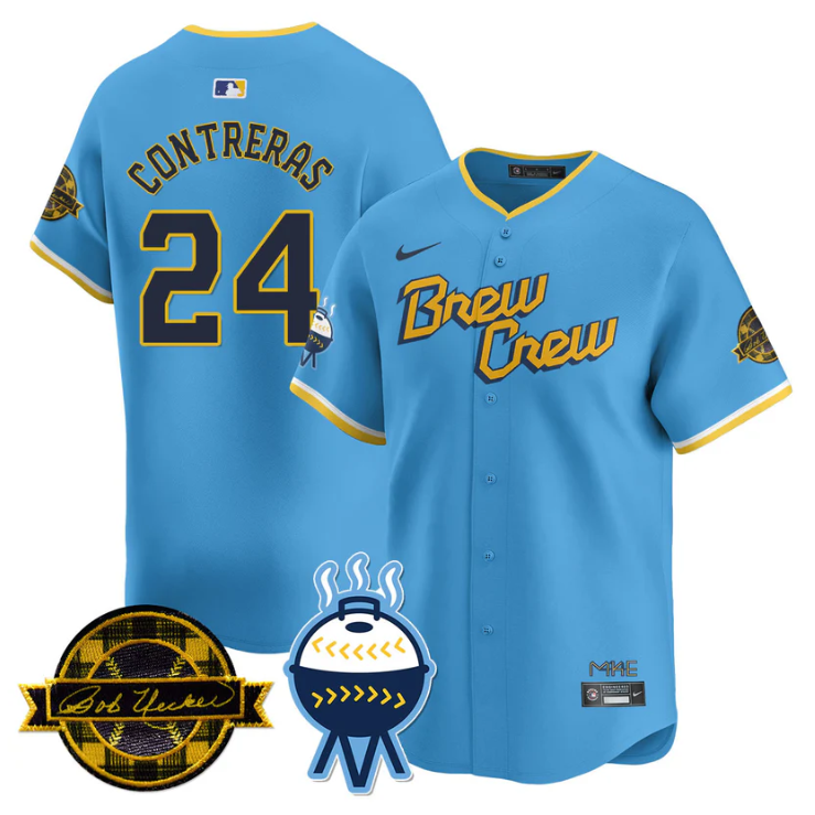 William Contreras Jersey #24 Milwaukee Brewers 2025 Limited Bob Uecker Patch Stitched City Connect