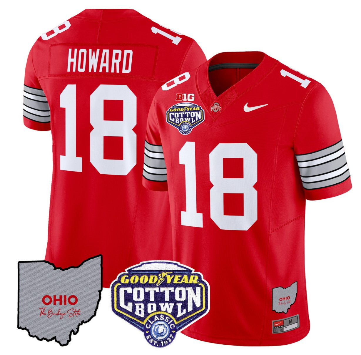 Will Howard Jersey #18 Ohio State Buckeyes Cotton Bowl Patch Stitched Red