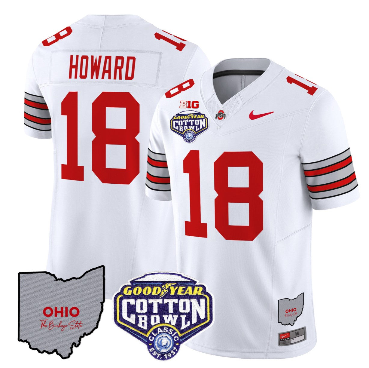 Will Howard Jersey #18 Ohio State Buckeyes Cotton Bowl Patch Stitched White