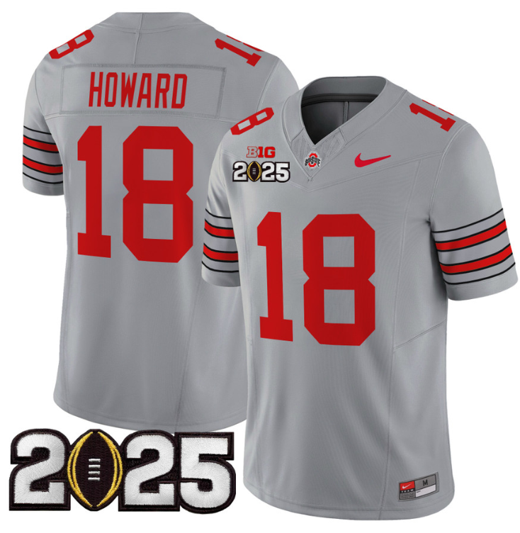 Will Howard Jersey #18 Ohio State 'Heritage Stripe' 2025 CFP Final Patch Gray
