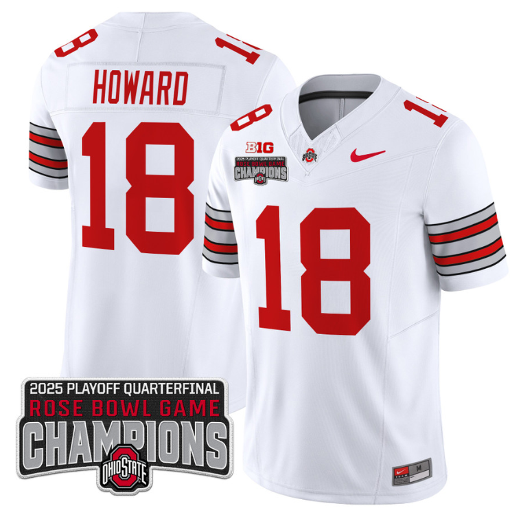 Will Howard Jersey #18 Ohio State 2025 Rose Bowl Champions Patch White