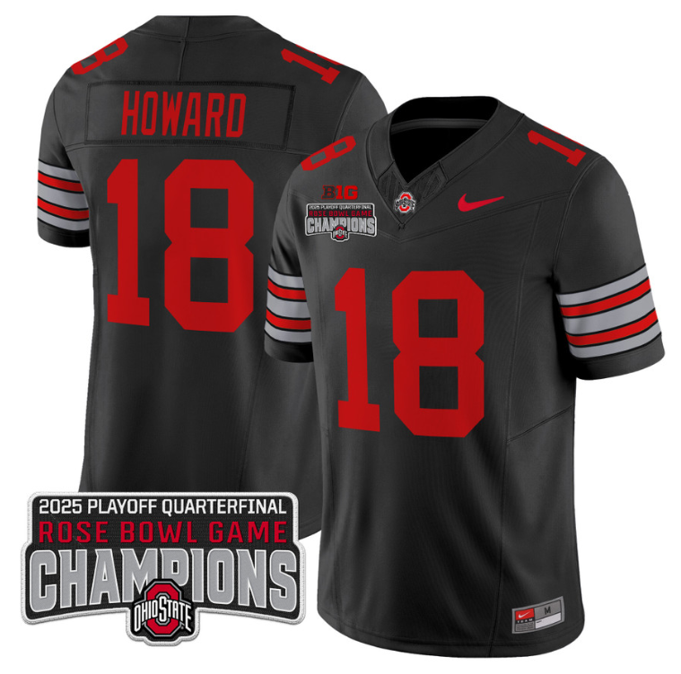 Will Howard Jersey #18 Ohio State 2025 Rose Bowl Champions Patch Black