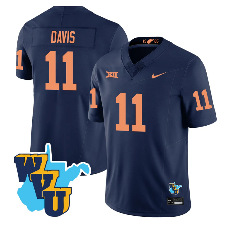 William Davis Jersey #11 West Virginia Mountaineers 1965-2025 Throwback Navy