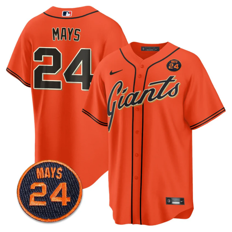 Willie Mays Jersey #24 San Francisco Giants #24 Mays Patch 2024 Vapor Premier Limited Orange