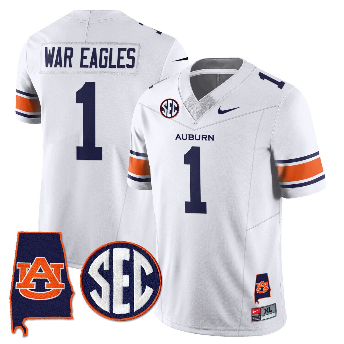 War Eagles Jersey #1 Auburn Tigers Alabama Patch Vapor Stitched White