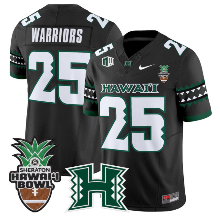Warriors Jersey #25 Hawai'i Rainbow 2025 Hawai'i Bowl Patch Stitched