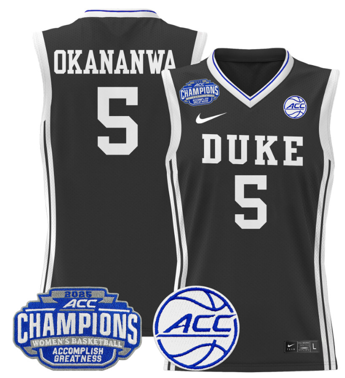 Women's Oluchi Okananwa Jersey #5 Duke Blue Devils 2025 ACC Champions Black