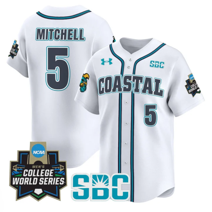 Walker Mitchell Jersey #5 Coastal Carolina Chanticleers 2025 World Series White