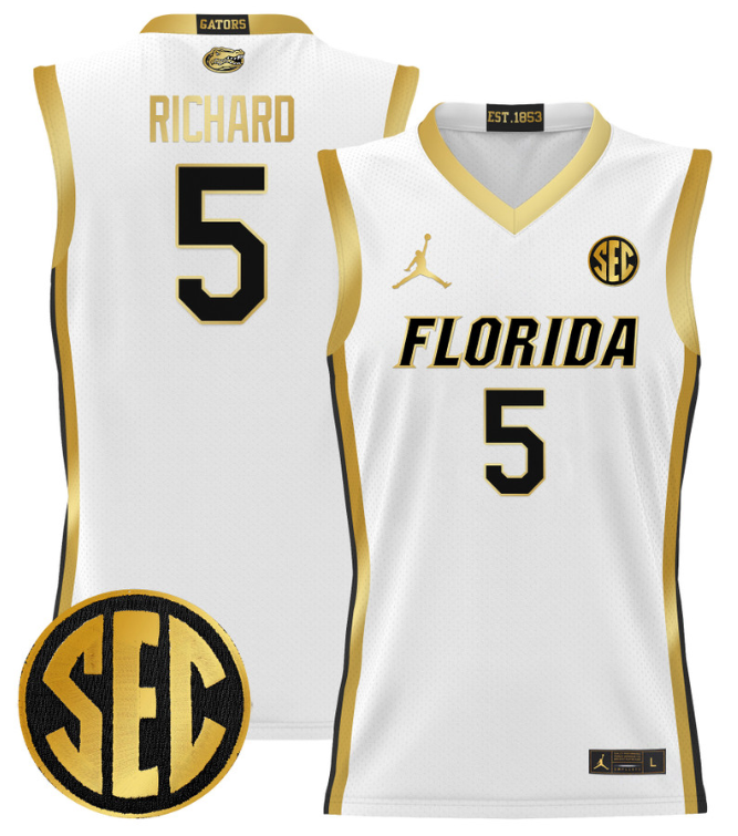 Will Richard Jersey #5 Florida Gators 2024 Lightweight Basketball White Gold