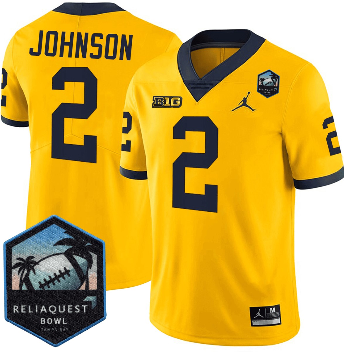 Will Johnson Jersey #2 Michigan Wolverines ReliaQuest Bowl Patch Vapor Yellow