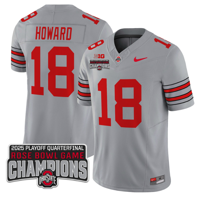 Will Howard Jersey #18 Ohio State 2025 Rose Bowl Champions Patch Gray