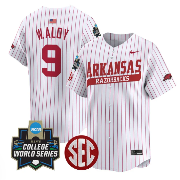 Wehiwa Aloy Jersey #9 Arkansas Razorbacks 2025 World Series Stitched Pinstripe